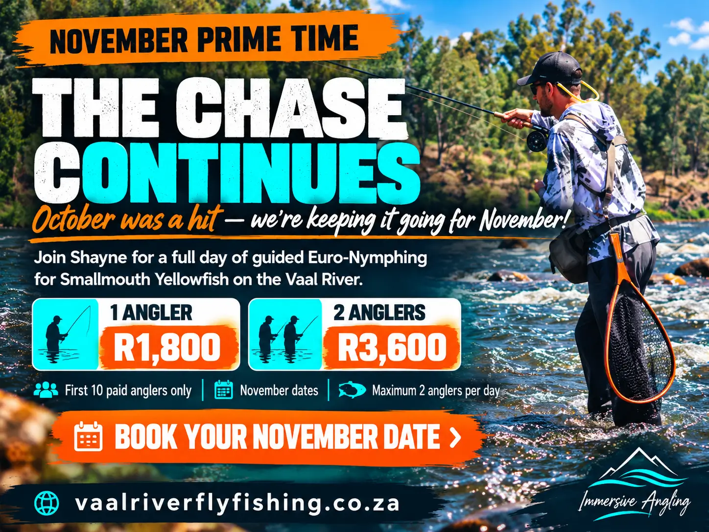 November Prime Time guided Euro-nymphing special for Smallmouth Yellowfish on the Vaal River.